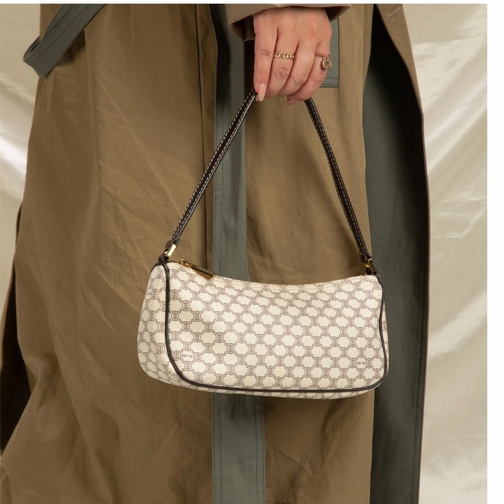 CELINE Macadam Triomphe Monogram Pochette Shoulder Bag- Vintage Off White Brown - Picture 2 of 12